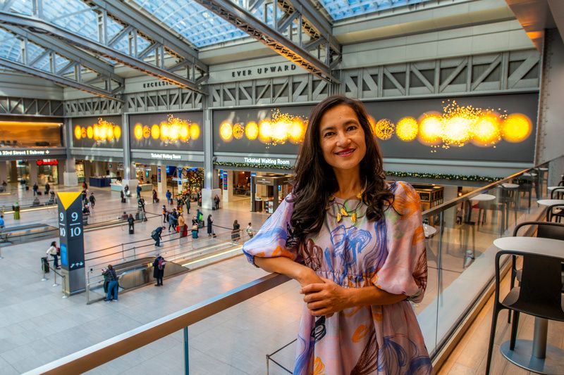 Artist and Installation in Moynihan Train Hall