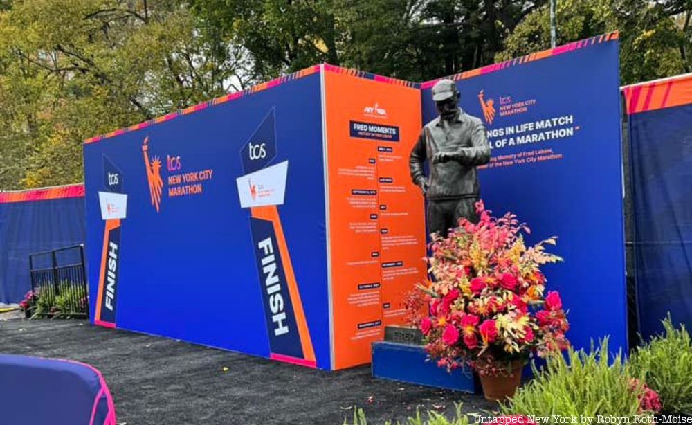 Fred Lebow statue at the finish line