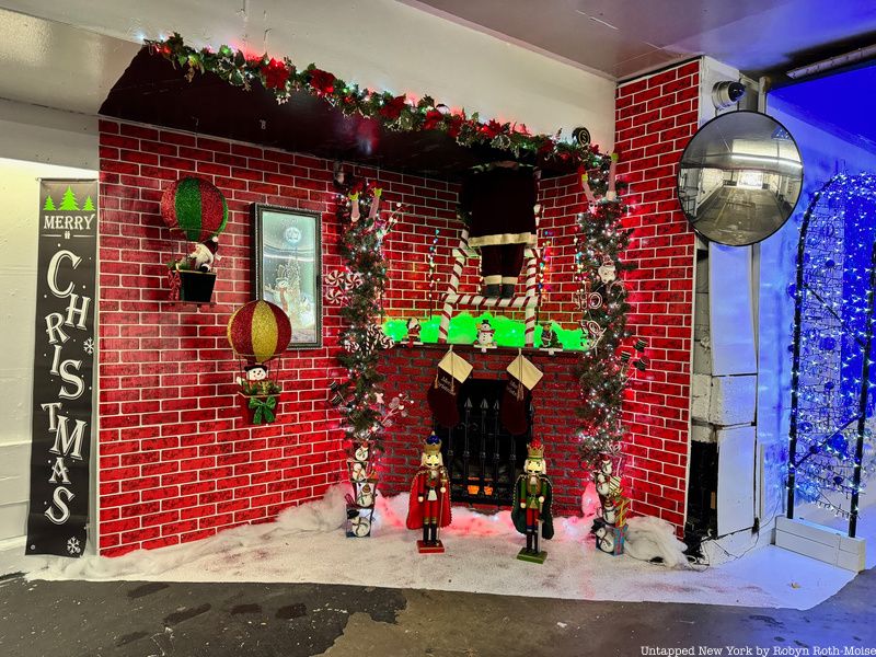 Fireplace decoration inside an NYC parking garage