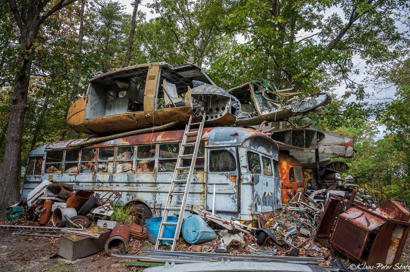 Pile of vintage automobiles at Wade's Salvage