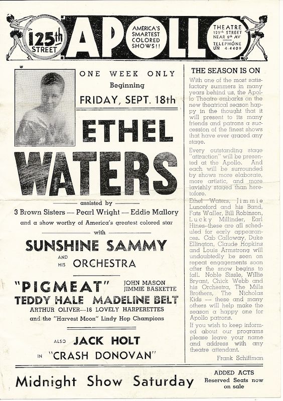 A handbill from 1936, two years after the Apollo opened.