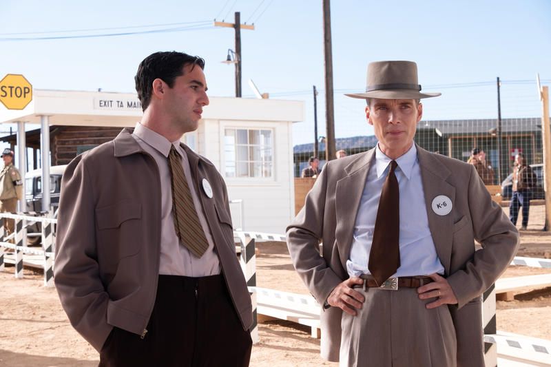 Los Alamos in Oppenheimer with Cillian Murphy as J. Robert Oppenheimer and David Krumholtz as Isidor Rabi