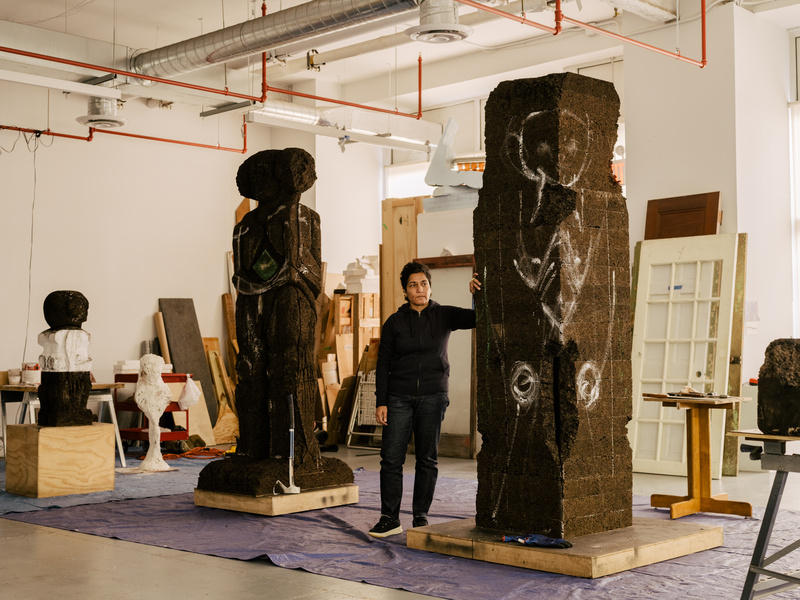 Artist Bhabha and her sculptures 