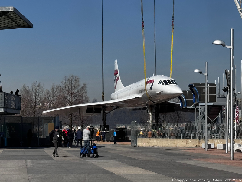 Concorde Jet hoisted by crane