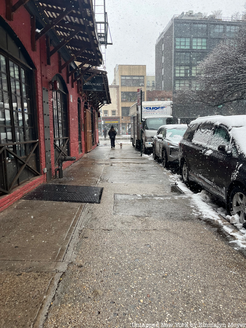 Cars parked along street during snowstorm when the city lifted ASP rules.