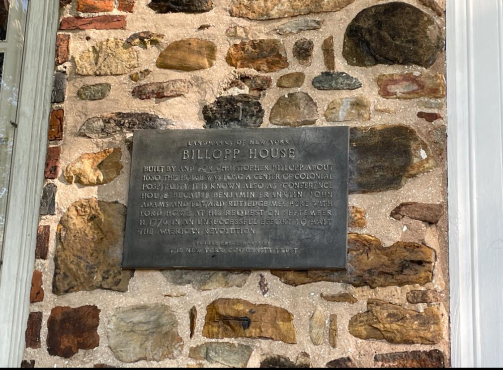 Plaque on the Conference House in Tottenville, Staten Island