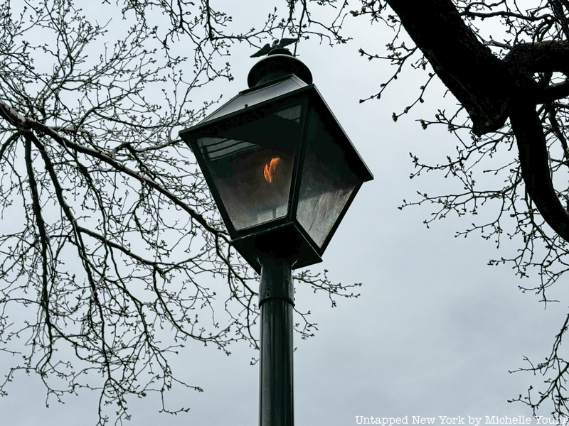 Close up of a flame inside a gas lantern