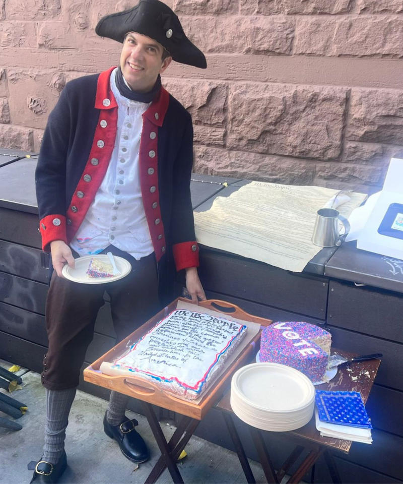 AJ Jacobs at Election Day with his cake