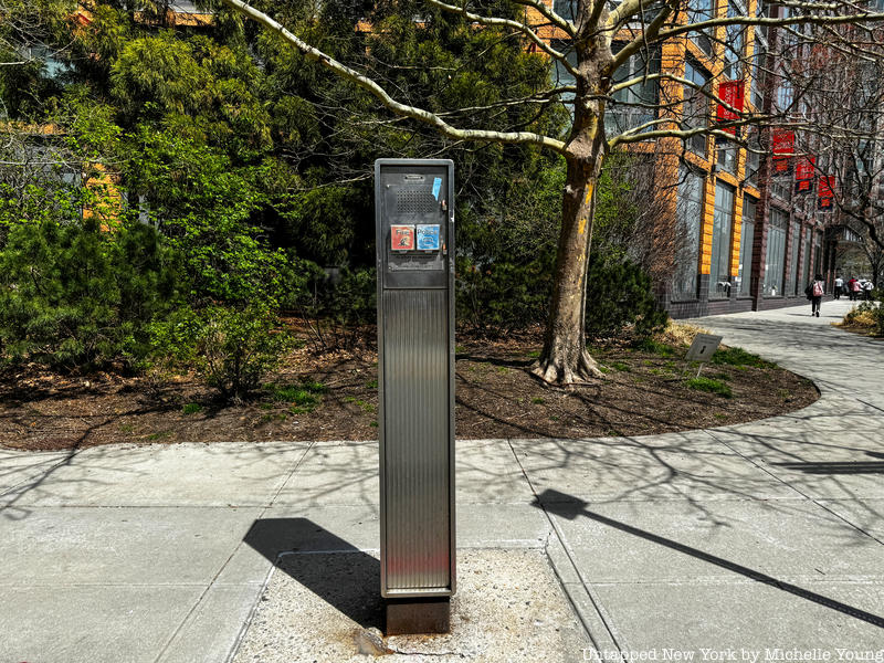 Silver fire alarm call box in NYC