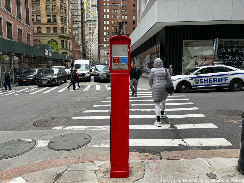 Red voice operated fire alarm call box