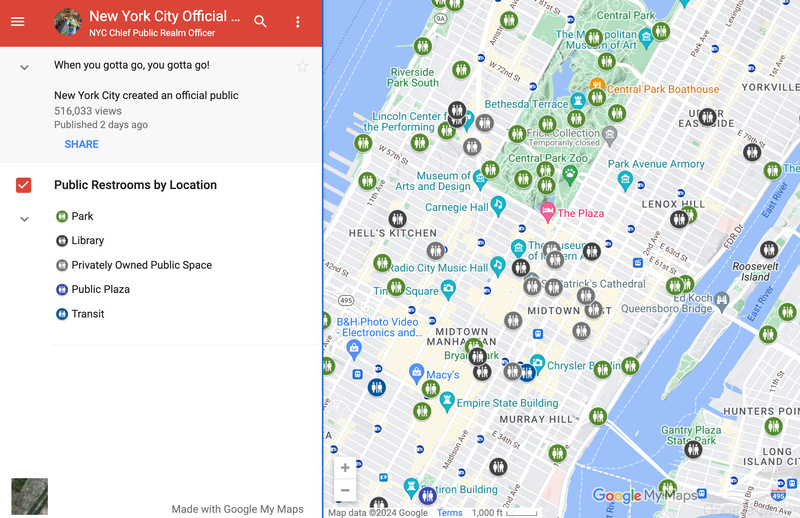 NYC bathrooms Google Map