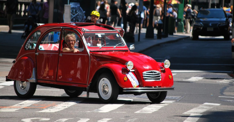 Red Citroen car in NYC