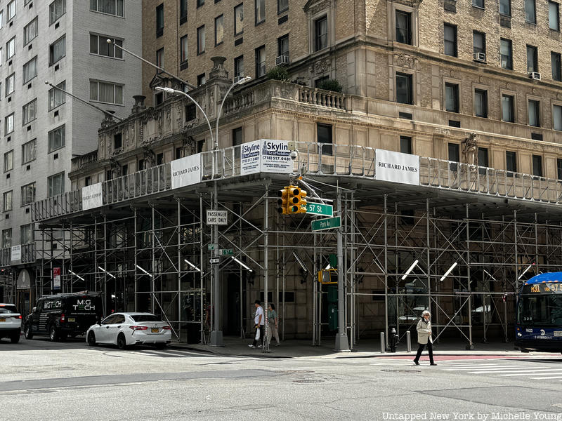 Scaffolding and sidewalk shed in midtown