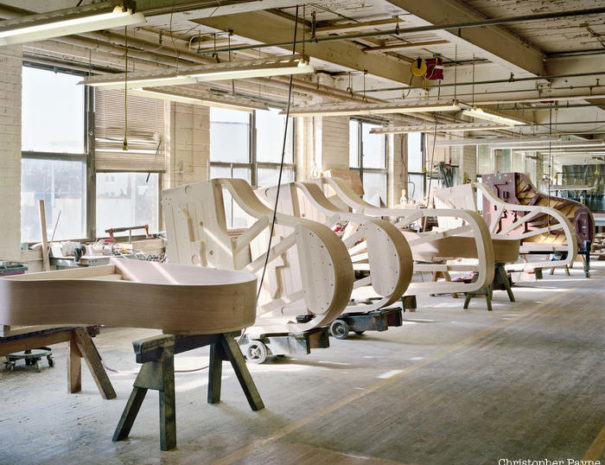 Pianos inside the Steinway Factory