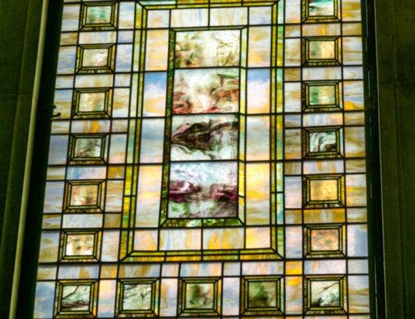 Tiffany windows at the Gould Memorial Library