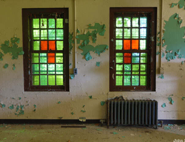 Windows in an abandoned building