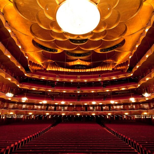 The auditorium of the Metropolitan Opera House in New York City.