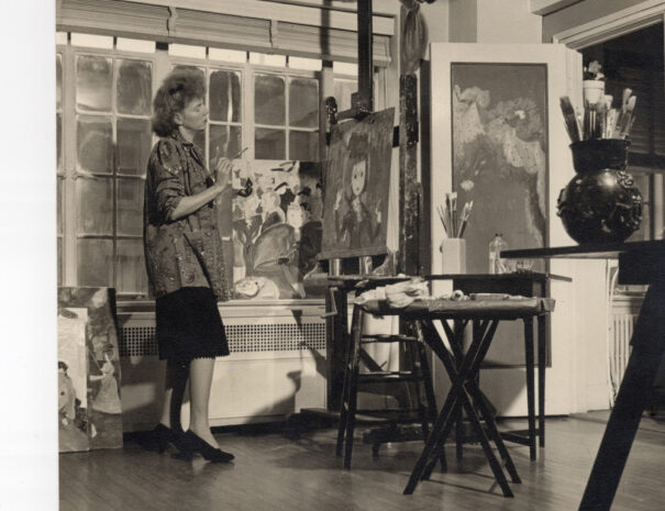 Woman at an easel in an art studio