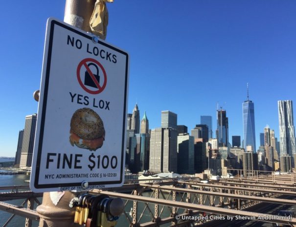 Secrets of the Brooklyn Bridge Tourno locks sign