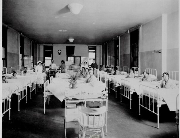 Group of patient and nurses inside the hospital