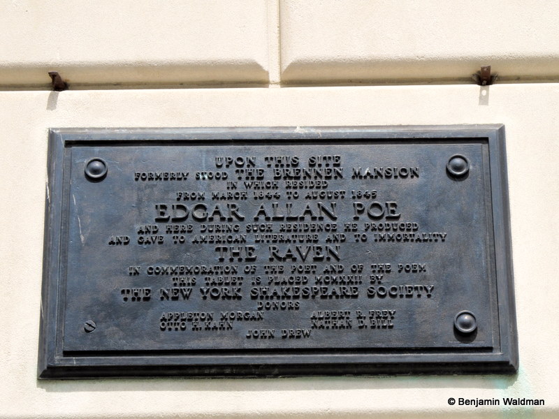 A plaque marking the site of Brennan Farmhouse Site, where Edgar Allan Poe write "The Raven"