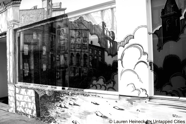 urban art store front in black and white Madrid