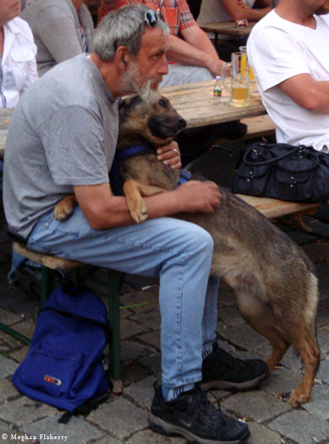 A man and his dog at the beer festival in Erfurt.