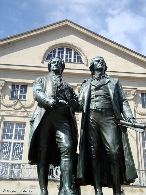 Statue of Goethe and Schiller outside the German National Theater in Weimar