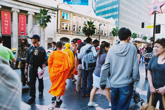 ‘Johnny Depp’ and Monks, among other busy tourists, on the Walk of Fame
