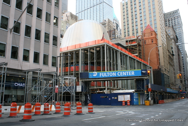 Fulton Center, under construction, at Fulton Street and Broadway.