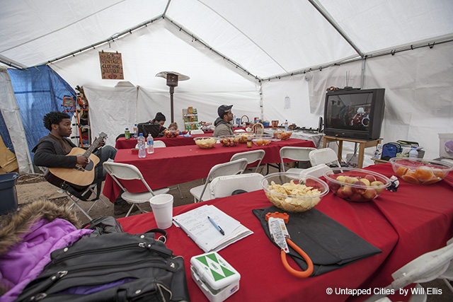 Snacks, Heat, and TV available at the grassroots recovery center at Miller's Field.