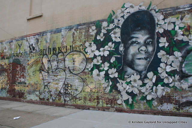 A memorial mural from 1973 at Fulton Street and Verona Place.