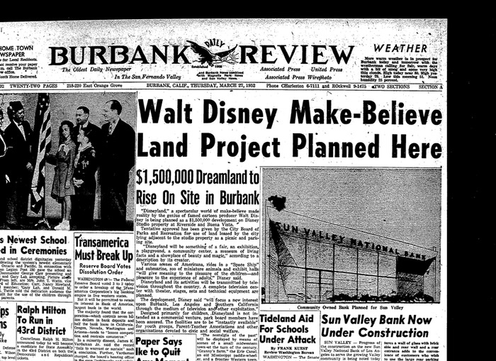 The Burbank Review reporting on the proposal for Disneyland Burbank