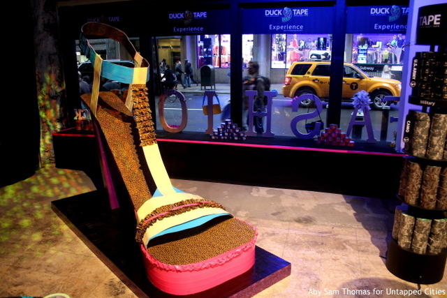 One of the store's scene-stealers--a giant shoe made, once again, out of duct tape.