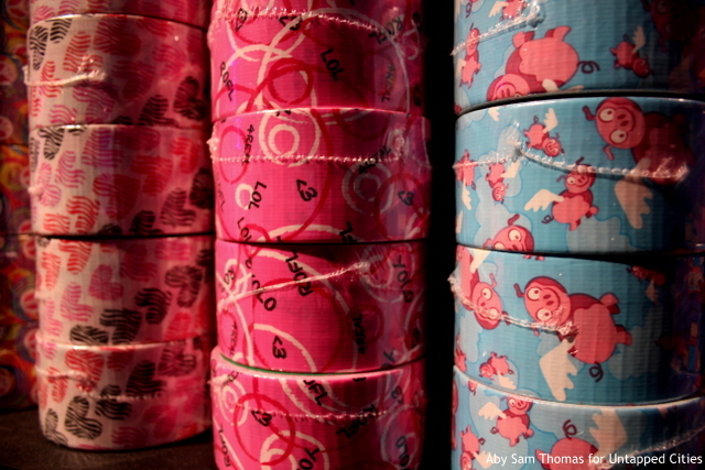 Some of the quirky patterns at the store--the flying pigs design is one of Duck Tape senior category manager Ami DeWille's favorites.