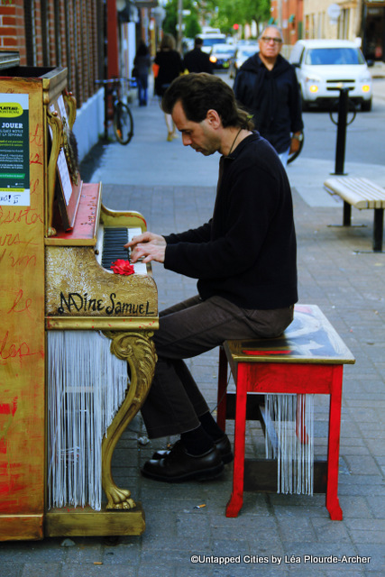 Public piano on Marie-Anne Est Street, at the corner of Saint-Denis Street.