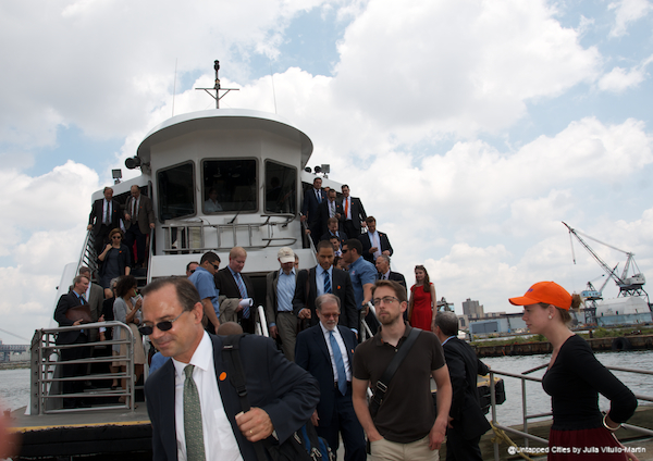 Bloomberg guests emerge from Seastreak Ferry