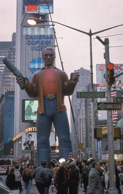 Times Square giant statue NYC 1990s Gregroire Alessandrini Untapped Cities