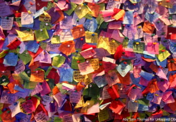 Wishes written on confetti for the New Year's Eve ball drop