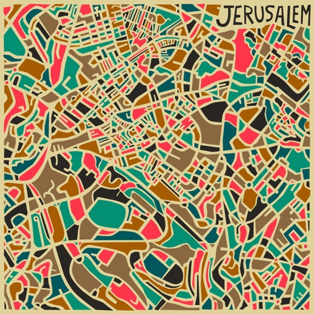 Jazzberry Blue-Jerusalem-Modern Abstract City Map