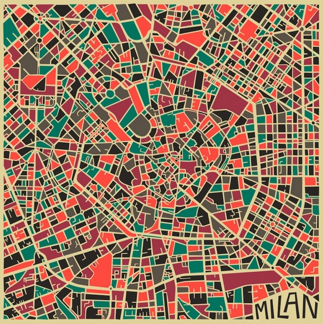 Jazzberry Blue-Milan-Modern Abstract City Map