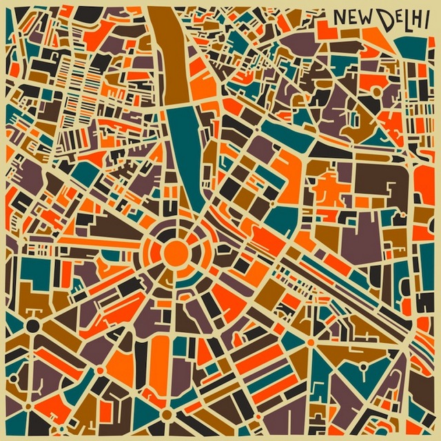 Jazzberry Blue-New Delhi-Modern Abstract City Map