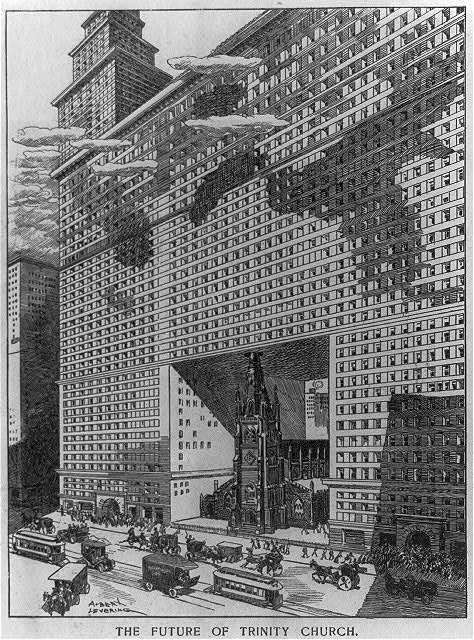 The Future of Trinity Church-NYC-That Never Was-Wall Street-Broadway-Equitable Building-Albert Levering 1907