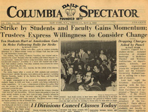 Columbia Spectator cover page 1968 protest morningside heights new york untapped cities samantha sokol