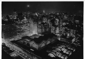 The original Penn Station from above at night