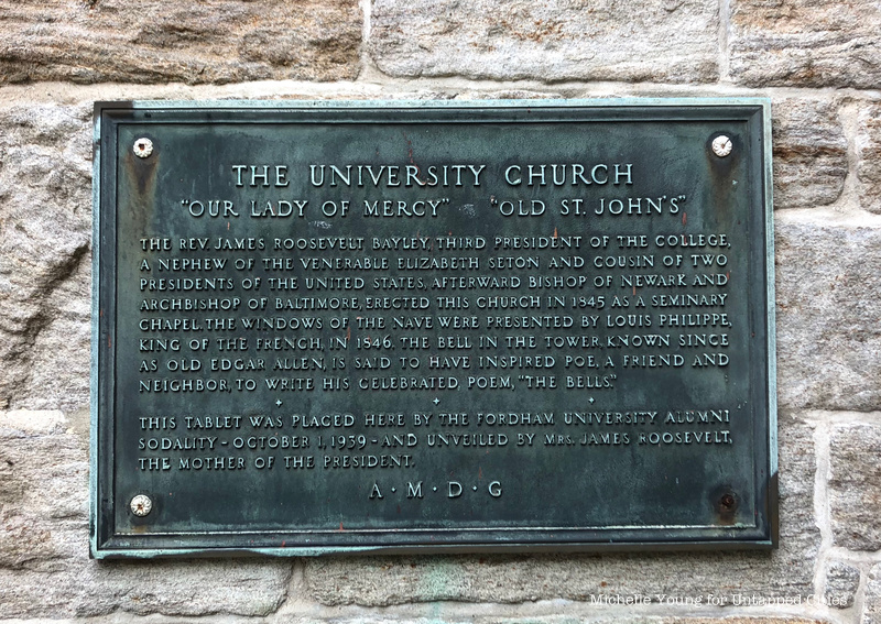 A plaque at The university Church that says a bell was renamed Old Edgar Allan in honor of the poet 