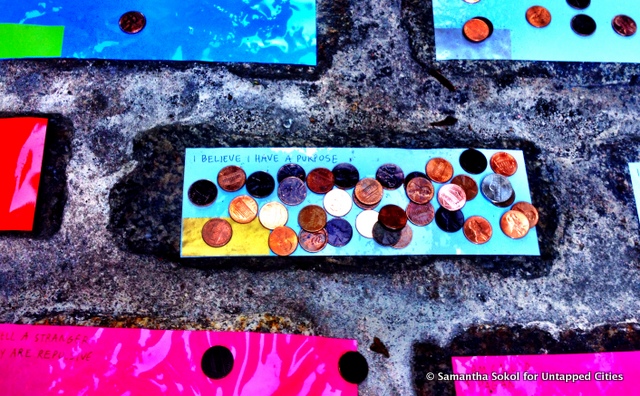 south asian womens creative collective random fortune generator inspirational cobblestone colorful quotes pennies dumbo art festival brookyln new york untapped cities samantha sokol