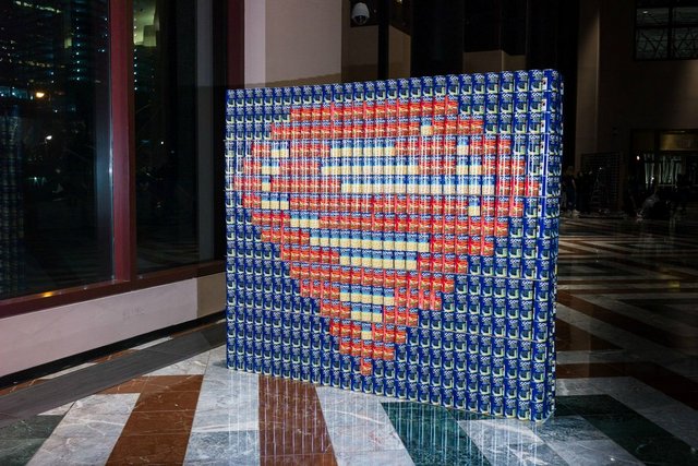 Canstruction-Superman-Heroes FIghting Hunger-ads Engineers-Brookfield Place-World Finanial Center-NYC