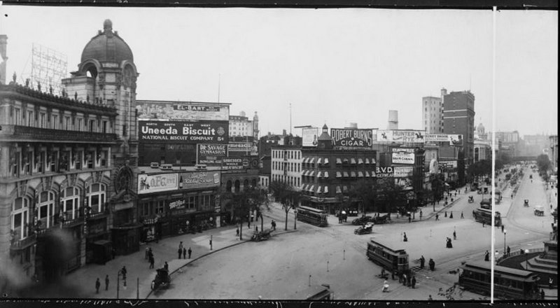 Vintage black and white photo of Columbus Circle