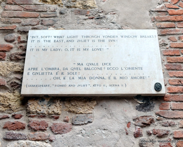 Juliet's house shakespeare plaque verona